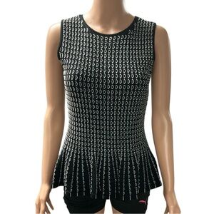 Ann Taylor - EC -  Black and White Knit Sleeveless Ruffle Top